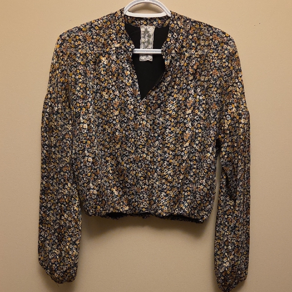 Sadie & Sage Floral Balloon Sleeve Crop Top Size XS